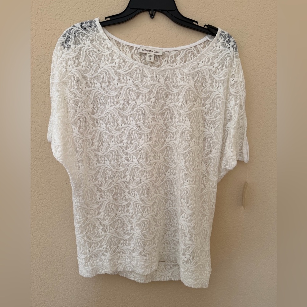 Coldwater Creek Ivory Lace Short Sleeve Blouse